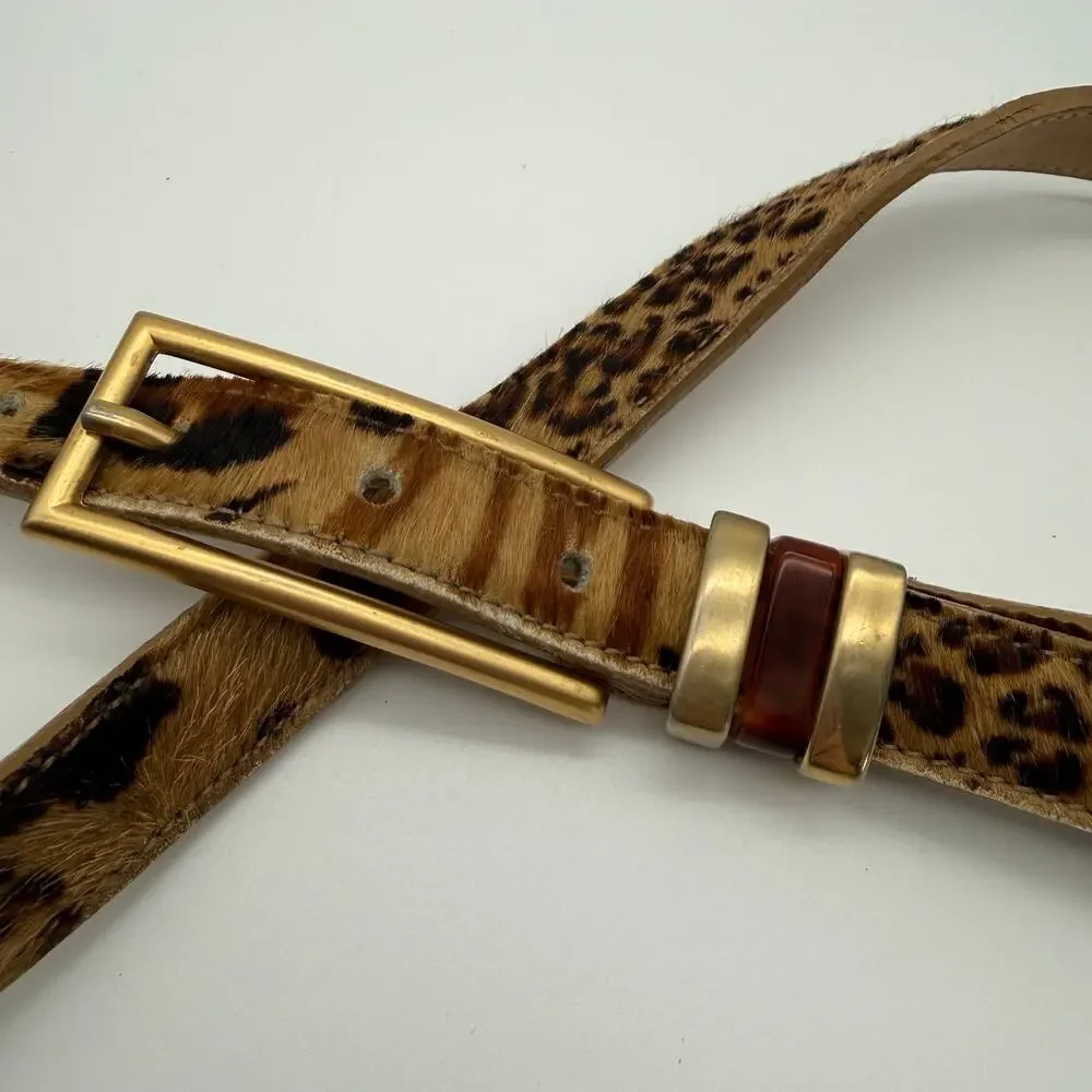 Vintage Streets Ahead Calf Hair Leopard Belt Brown Gold Buckle Women's Medium